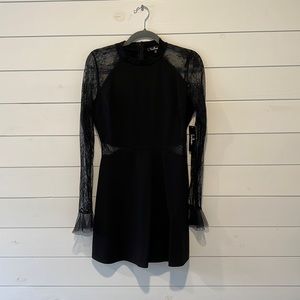 Lulus Bragging Rights Black Lace Long Sleeve Skater Dress